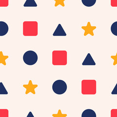 Seamless Pattern square, circle, triangle, and star in colorful style with joyful color