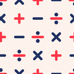 Seamless Pattern aritmatic symbols (plus, minus, multiple, division) in colorful style with joyful color
