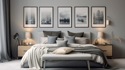 cozy room with framed pictures grey