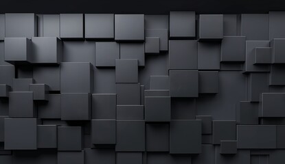 This image is a 3D rendered depiction of an assortment of blocks in various sizes creating a monochrome geometric pattern