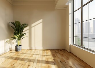 A photo of an empty room with wooden floor