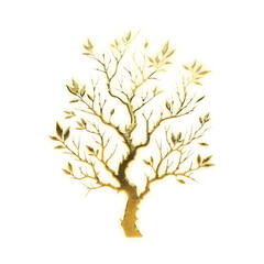 Very realistic golden branch, alpha channel, transparent background