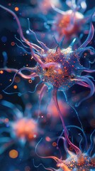 The image is a microscopic view of a neural network