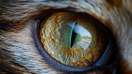 A close up of a cat's eye with a green pupil