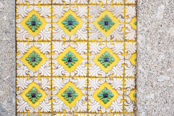 azulejos, tiles, on the facade of a house in Braga, Portugal