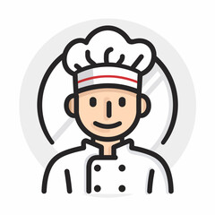 Chef icon UI design black round frame flat linear vector icon whte background