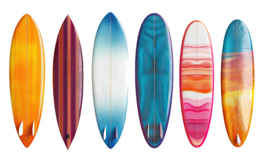 Array of Surfboards isolated on Transparent background.
