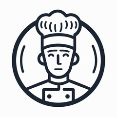 Obraz premium Chef icon UI design black round frame flat linear vector icon whte background