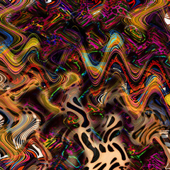 Combination textile collage pattern of wave and lines colored leopard snake tiger textures