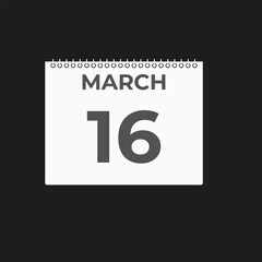 March 16 calendar reminder. 16 March daily calendar icon template. Calendar 16 March icon Design template. Vector illustration
