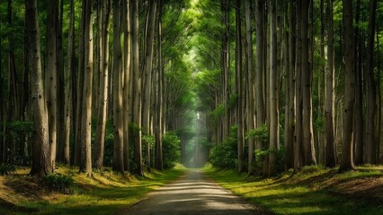 Obraz premium Scenic road in Redwood National Forest. Generative AI.