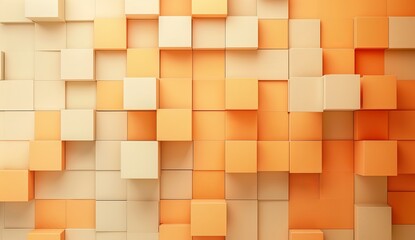 An image showcasing a three-dimensional wall structure composed of orange and beige cubes varying in depths