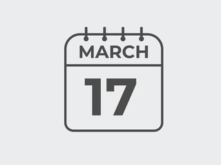 March 17 calendar reminder. 17 March daily calendar icon template. Calendar 17 March icon Design template. Vector illustration
