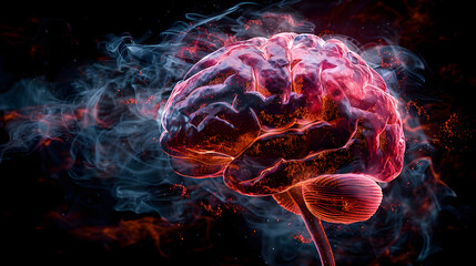 A powerful visual metaphor for brain cancer, representing awareness and support for those affected by the illness. It is an impactful image for brain cancer awareness month campaigns and medical...