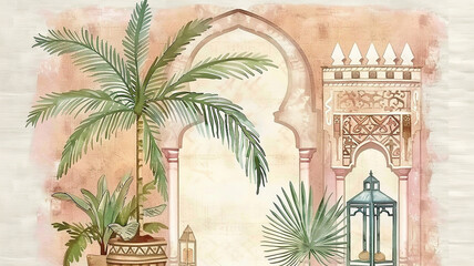 roones__watercolour_painting_of_palm_tree__Prayer_Mat