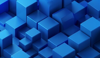 An image portraying an arrangement of vibrant blue 3D cubes, creating a modern and dynamic abstract pattern