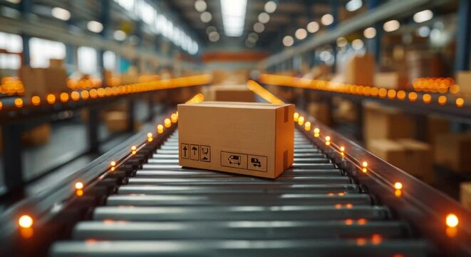 Fast-paced parcel sorting at a small business warehouse, efficient, photorealistic