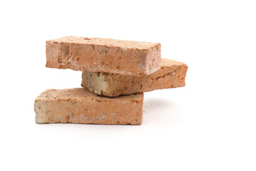 Solid clay bricks used for construction,Old red brick isolated on white background.