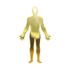Very realistic golden man, alpha channel, transparent background
