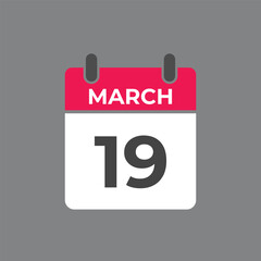 March 19 calendar reminder. 19 March daily calendar icon template. Calendar 19 March icon Design template. Vector illustration
