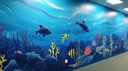 Fototapeta premium ocean blue painted wall