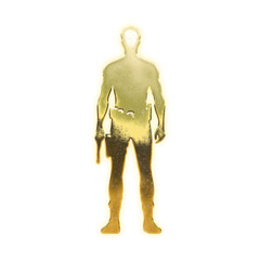 Very realistic golden man warrior, alpha channel, transparent background