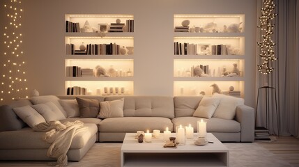 modern living room christmas lights on wall