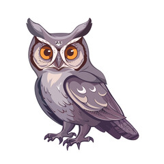 Flat Logo Of Cute Eastern Screech Owl Cartoon Vector Icon Illustration, Bird Nature Icon Concept Isolated Premium Vector