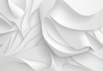 An intricate monochrome white background with abstract waves resembling paper folds or fabric
