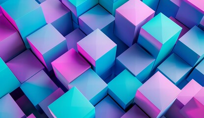 A stunning array of geometric cubes in a seamless pattern, showcasing a vibrant clash of pink and blue shades that evoke a sense of modern digital design