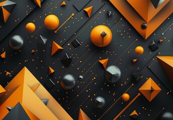 Dynamic and vibrant image displaying 3D geometric shapes in various shades of orange, giving off a lively energy