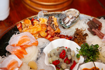 View of the sashimi on dish
