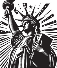 American statue vector silhouette Illustration. Statue of Liberty. New York landmark. American symbol. 