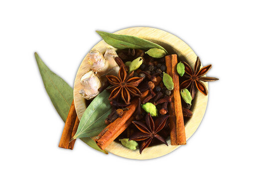 mix various spices seasoning garam masala ingredient for vegetarian or non vegetarian indian gujarati cooking curry,chai tea,cutout in transparent background,png format