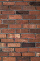Red brick wall photograph. Brick pattern. Vertical photograph.