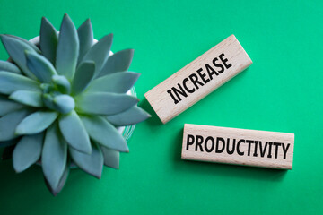 Increase Productivity symbol. Wooden blocks with words Increase Productivity. Businessman hand....