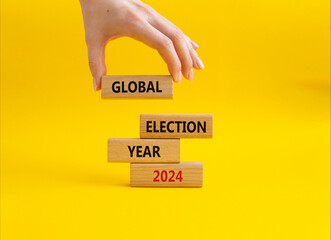Global Election year 2024 symbol. Concept words Global Election year 2024 on wooden blocks....