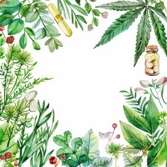 A creative watercolor template of a medical theme presents herbal illustrations in a calming layout for health and wellness sectors