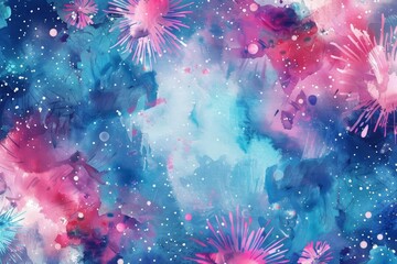 A creative watercolor template of a new year template bursts with fireworks and festive cheers in a vibrant display
