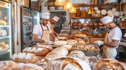 baker working making bread in a daytime bakery in high resolution and high quality