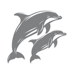 Vector illustration of a parent and child dolphin silhouette
