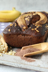 Vegan Chocolate Banana Bread with Chopped Almonds - Sugar - Free Delight