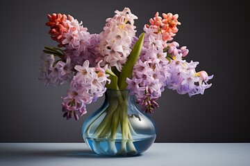 Radiant Spring hyacinths floral plant vase. Beautiful bloom spring botany plant. Generate Ai