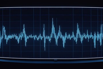 heart cardiogram, hologram, heart beat on monitor. Concept medicine, heart research. Background for banner, flayer, advertising.Sound waves oscillating dark light