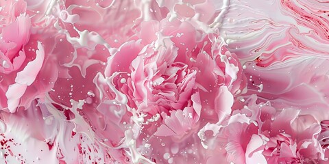 A stunning visual of fluid art with pink hues representing flowers and a milky texture depicting blossoms
