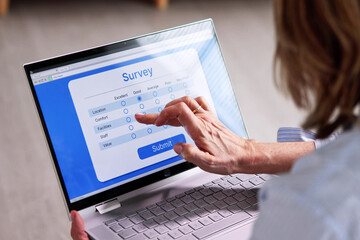 Woman Looking At Online Computer Survey