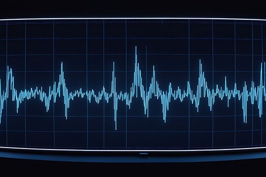 heart cardiogram, hologram, heart beat on monitor. Concept medicine, heart research. Background for banner, flayer, advertising.Sound waves oscillating dark light