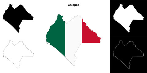 Chiapas state outline map set