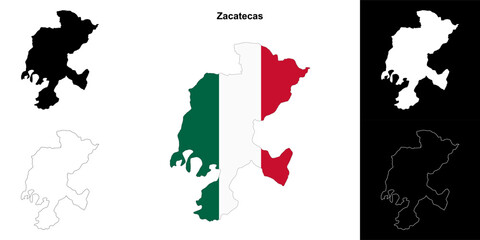 Zacatecas state outline map set - obrazy, fototapety, plakaty