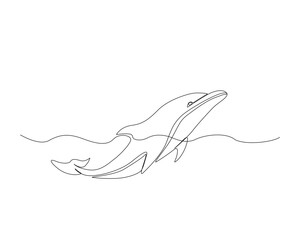 Continuous one line drawing of dolphin fish. Bottlenose dolphin simple outline vector design. Editable stroke.